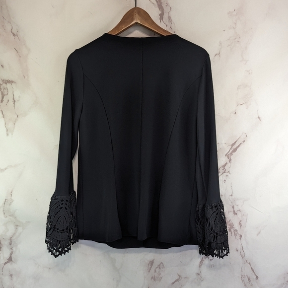 Boston Proper Blazer Womens Small Black Lace Crochet Sleeve Jacket Office - Picture 6 of 13